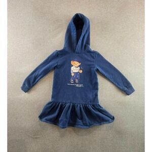 Polo Ralph Lauren Dress Girls Sz 6 Navy‎ Blue Bear Golfing Hooded Fleece